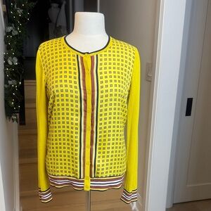 NWT Talbots Classics Yellow Patterned Cardigan size Pettit M